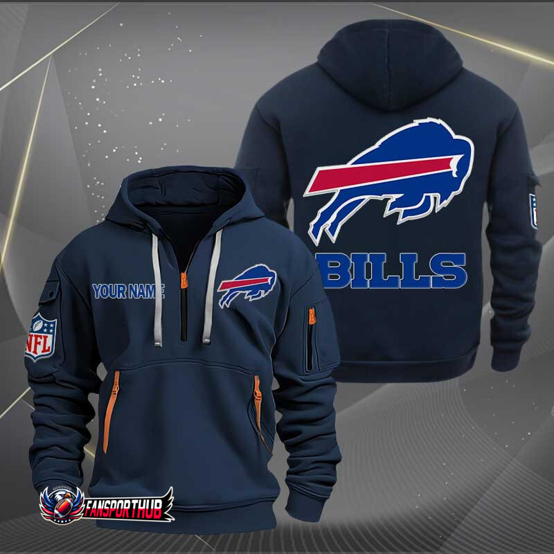 Buffalo Bills New Personalized Quarter Zip Hoodie AZBTQZH000232 - Famjoys Buffalo Bills New Personalized Quarter Zip Hoodie AZBTQZH000232 - Famjoys