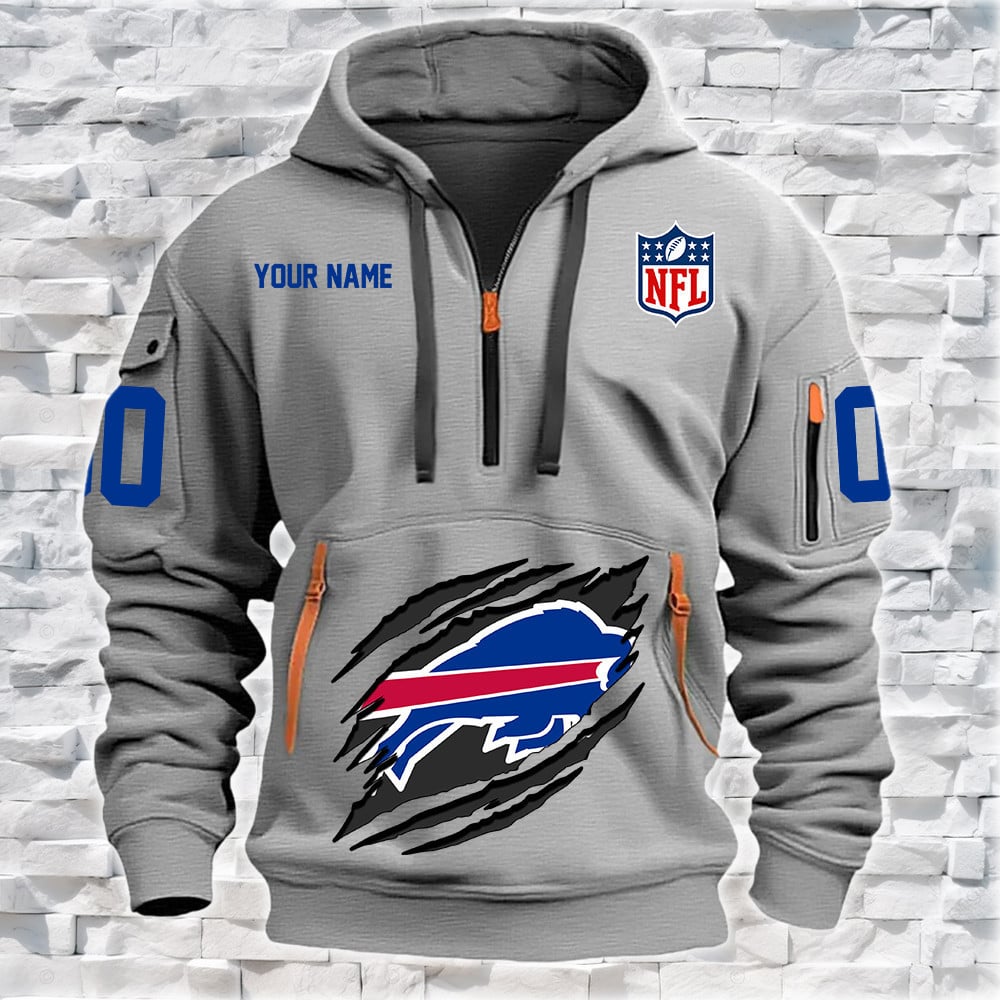Buffalo Bills New Personalized Quarter Zip Hoodie NA009 - Famjoys Buffalo Bills New Personalized Quarter Zip Hoodie NA009 - Famjoys