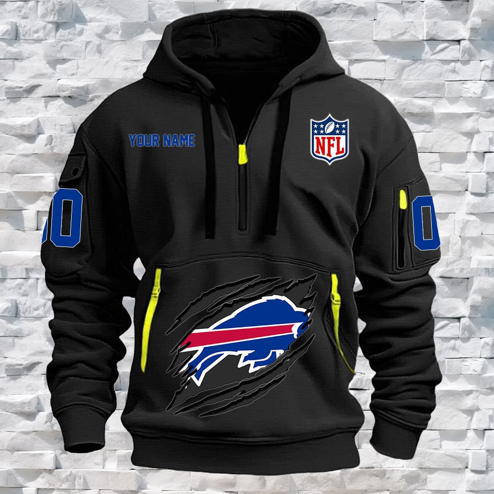 Buffalo Bills New Personalized Quarter Zip Hoodie NA009 - Famjoys Buffalo Bills New Personalized Quarter Zip Hoodie NA009 - Famjoys
