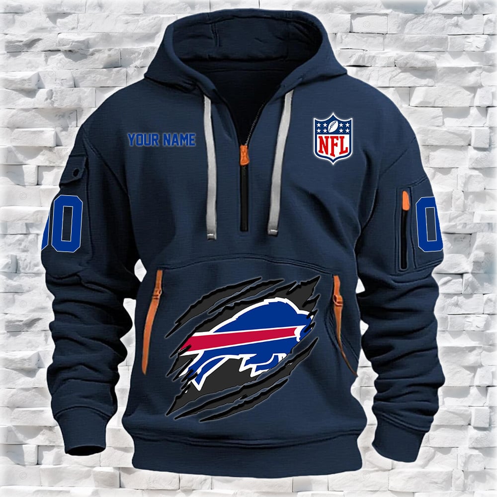 Buffalo Bills New Personalized Quarter Zip Hoodie NA009 - Famjoys Buffalo Bills New Personalized Quarter Zip Hoodie NA009 - Famjoys