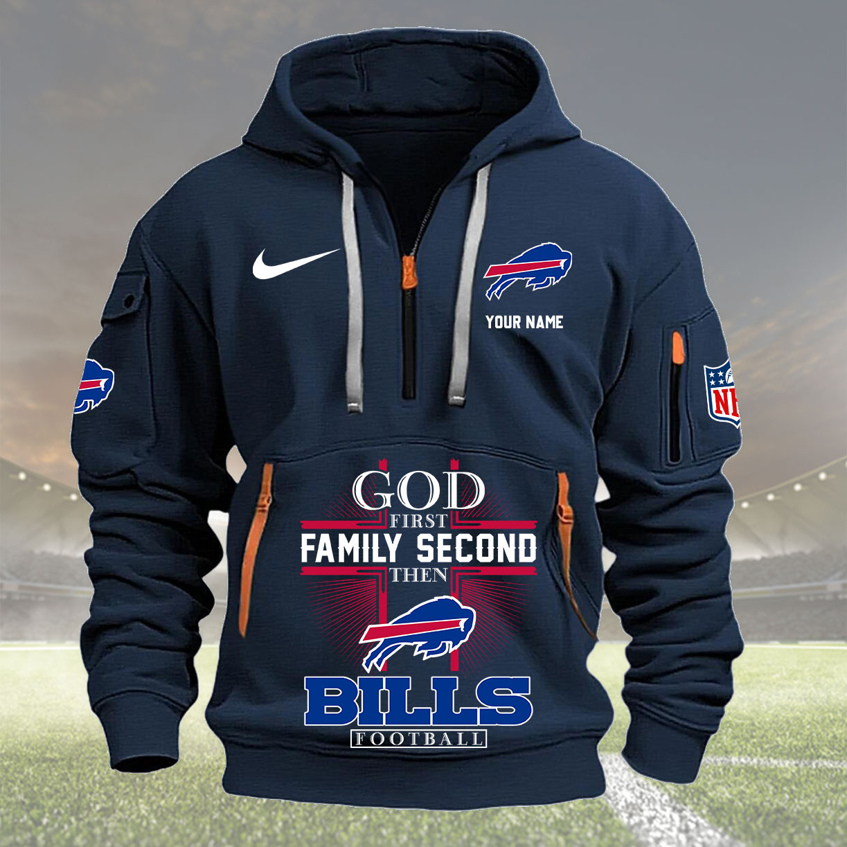Buffalo Bills Personalized Quarter Zip Hoodie New Collection AZBTQZH000244 - Famjoys Buffalo Bills Personalized Quarter Zip Hoodie New Collection AZBTQZH000244 - Famjoys