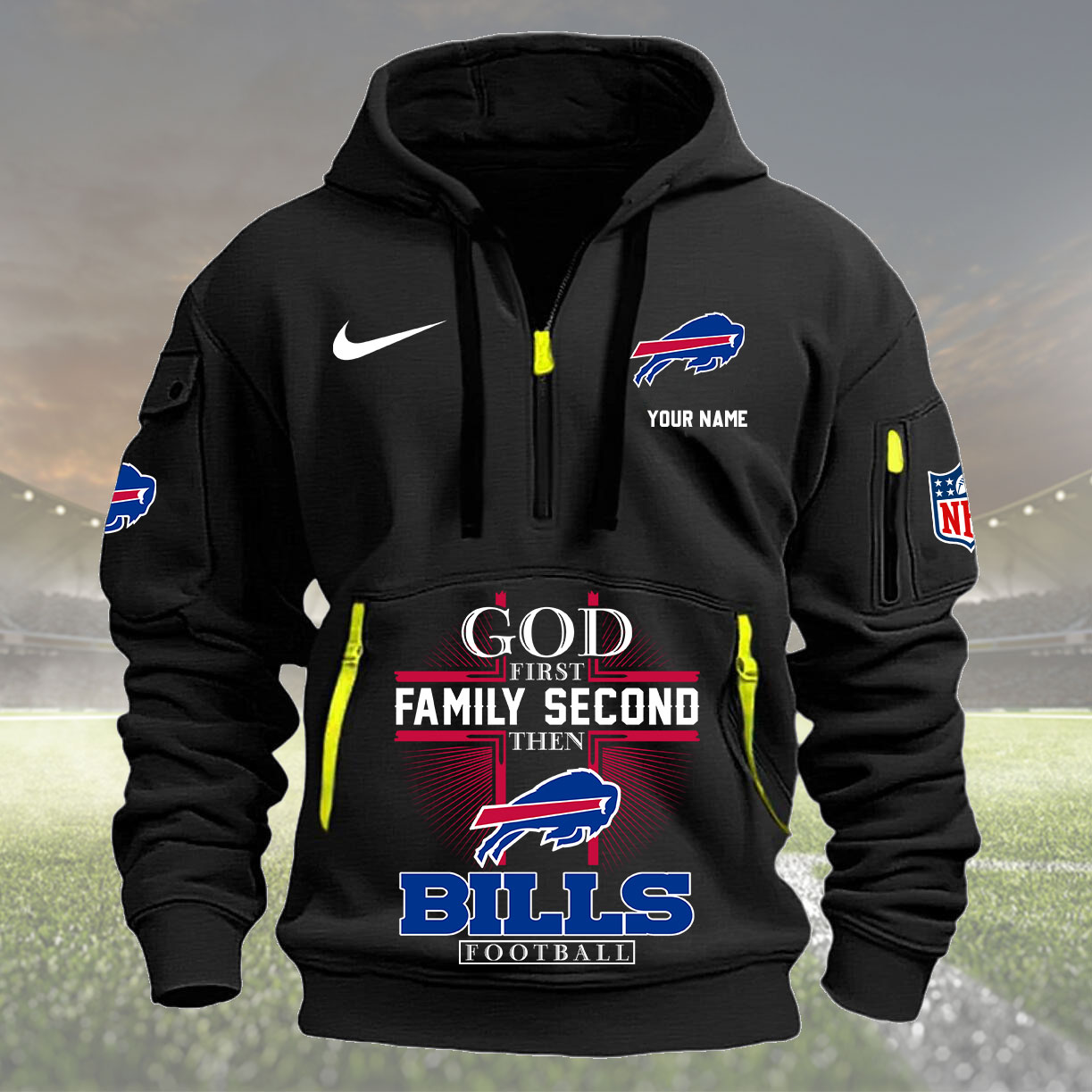 Buffalo Bills Personalized Quarter Zip Hoodie New Collection AZBTQZH000244 - Famjoys Buffalo Bills Personalized Quarter Zip Hoodie New Collection AZBTQZH000244 - Famjoys