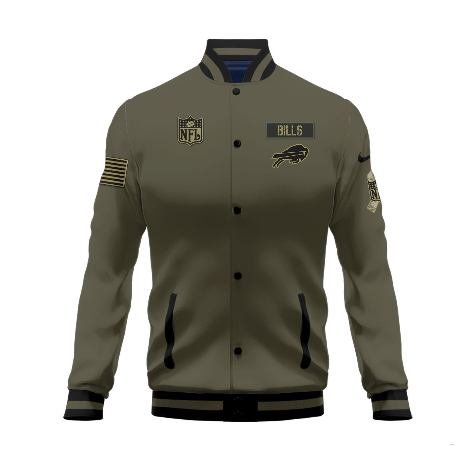 Buffalo Bills Salute To Service Club Baseball Jacket Varsity Jacket - Green - Famjoys Buffalo Bills Salute To Service Club Baseball Jacket Varsity Jacket - Green - Famjoys