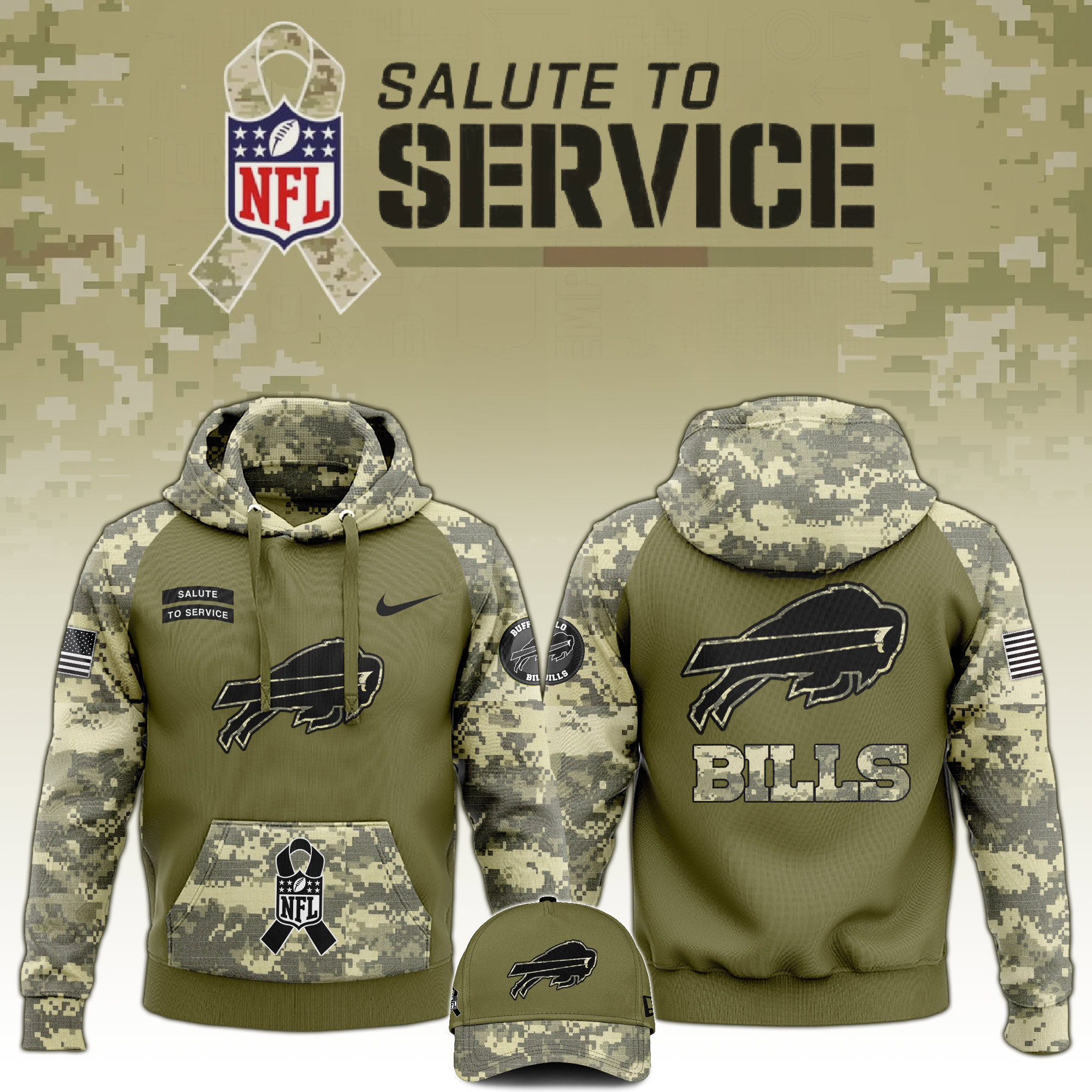 Buffalo Bills Salute to Service Club Camo Hoodie #1 - Famjoys Buffalo Bills Salute to Service Club Camo Hoodie #1 - Famjoys