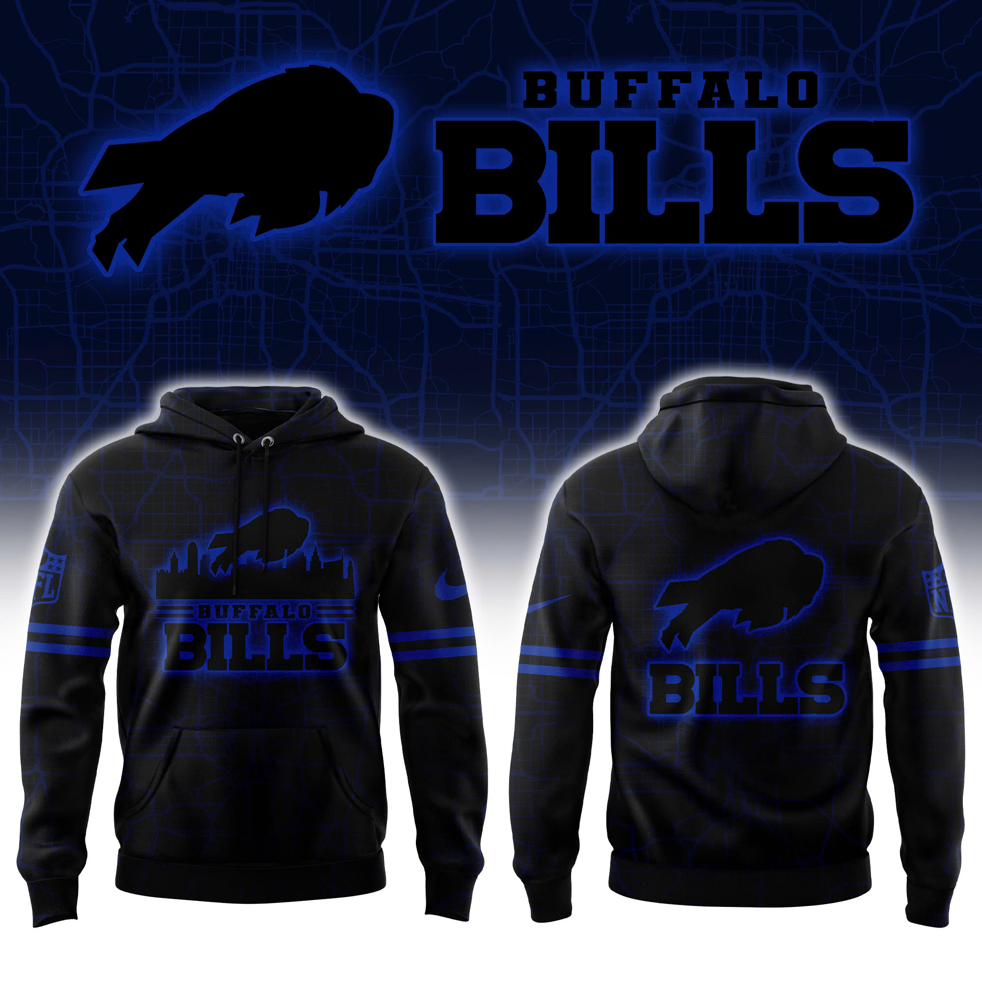 Buffalo Bills Skyline Edition Hoodie | Jogger | Cap - Famjoys Buffalo Bills Skyline Edition Hoodie | Jogger | Cap - Famjoys