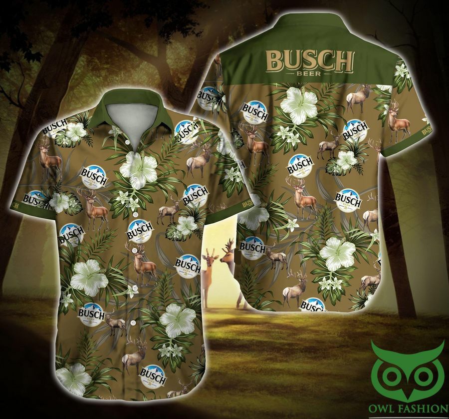 Busch Beer Deer Floral Brown And Green Hawaiian Shirt - Famjoys Busch Beer Deer Floral Brown And Green Hawaiian Shirt - Famjoys