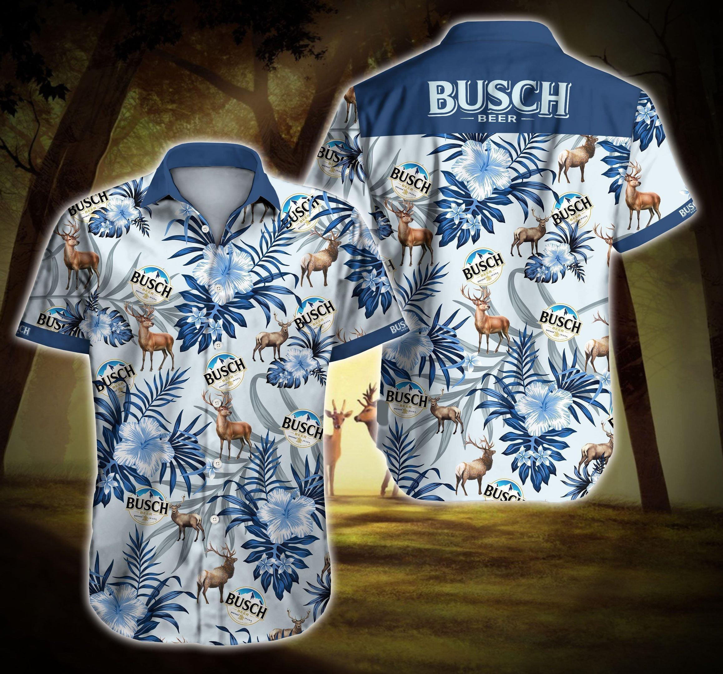 Busch Hunting Mallard Hawaiian IV Graphic Print Short Sleeve Hawaiian Casual Shirt