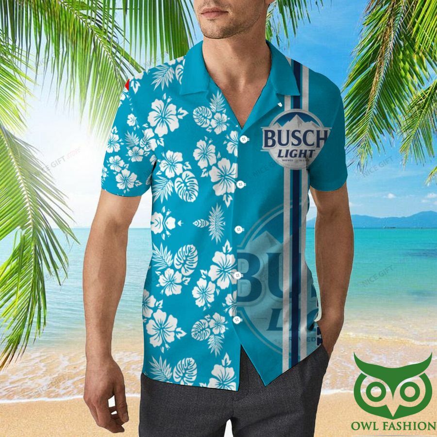 Busch Light Bright Blue And White Flowers Hawaiian Shirt - Famjoys Busch Light Bright Blue And White Flowers Hawaiian Shirt - Famjoys