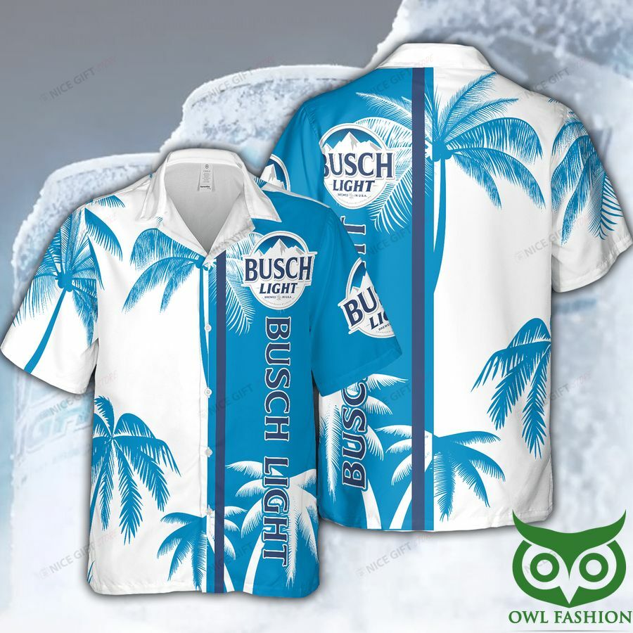 Busch Light White And Bright Blue Coconut Hawaiian Shirt - Famjoys Busch Light White And Bright Blue Coconut Hawaiian Shirt - Famjoys