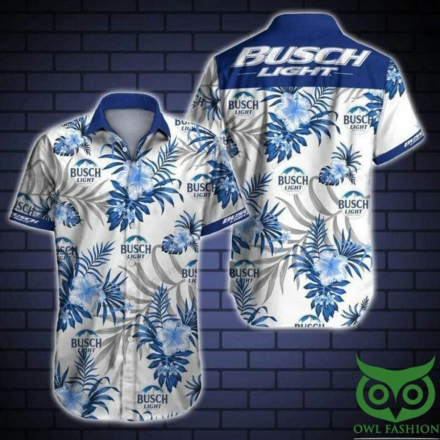 Busch Light White With Blue Leaves Hawaiian Shirt - Famjoys Busch Light White With Blue Leaves Hawaiian Shirt - Famjoys