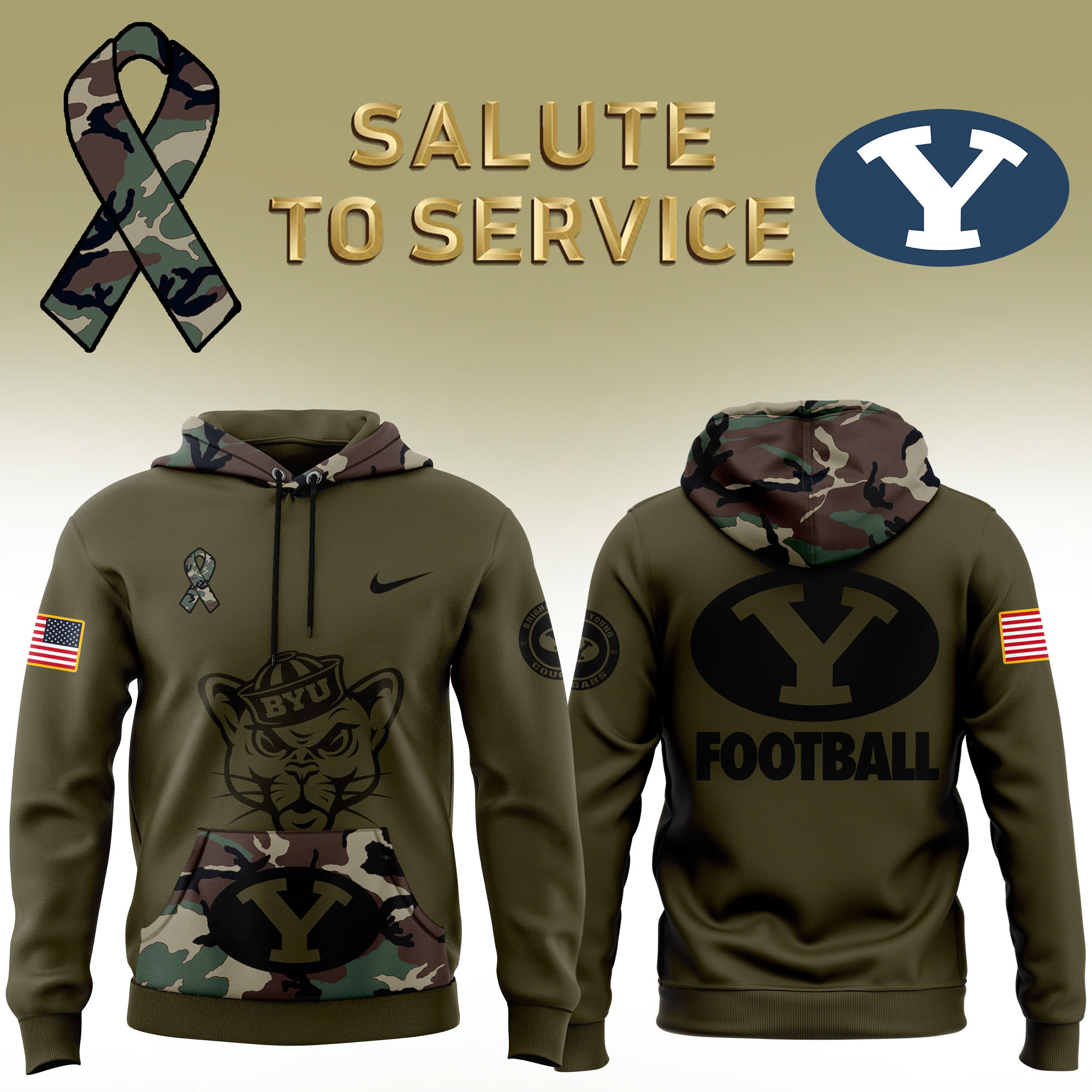 BYU Cougars football Camo Salute to Service Club Fleece Pullover Hoodie V2 - Famjoys BYU Cougars football Camo Salute to Service Club Fleece Pullover Hoodie V2 - Famjoys