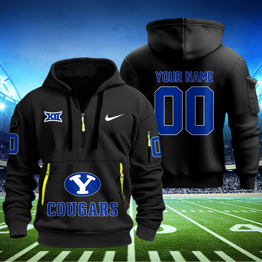 BYU Cougars Football Quarter Zip Hoodie - Famjoys BYU Cougars Football Quarter Zip Hoodie - Famjoys