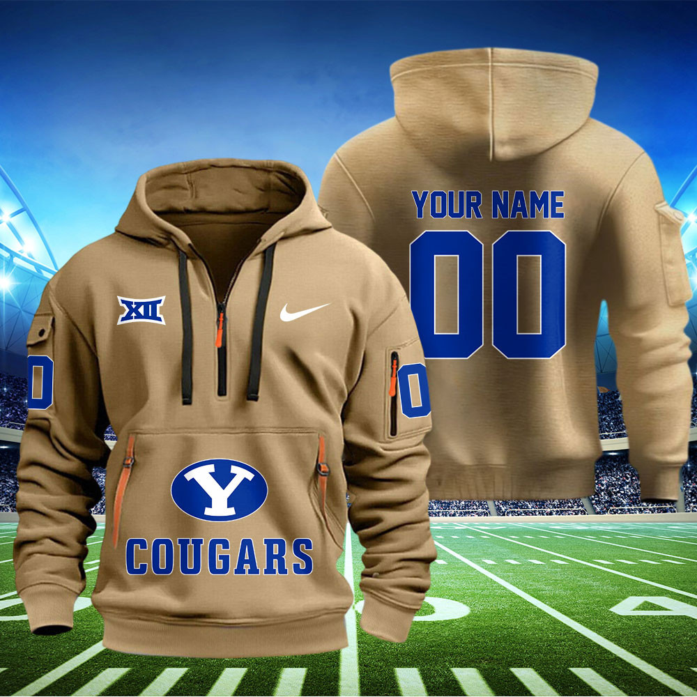 BYU Cougars Football Quarter Zip Hoodie - Famjoys BYU Cougars Football Quarter Zip Hoodie - Famjoys