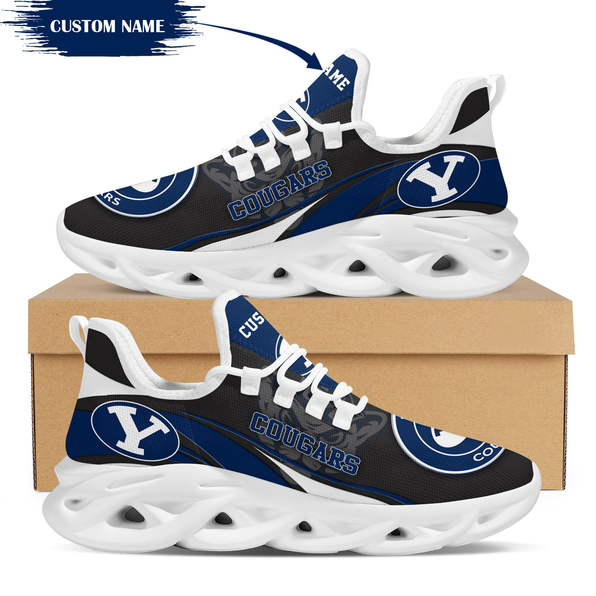 BYU Cougars Mascot Custom Name Personalized Max Soul Sneakers - Famjoys BYU Cougars Mascot Custom Name Personalized Max Soul Sneakers - Famjoys