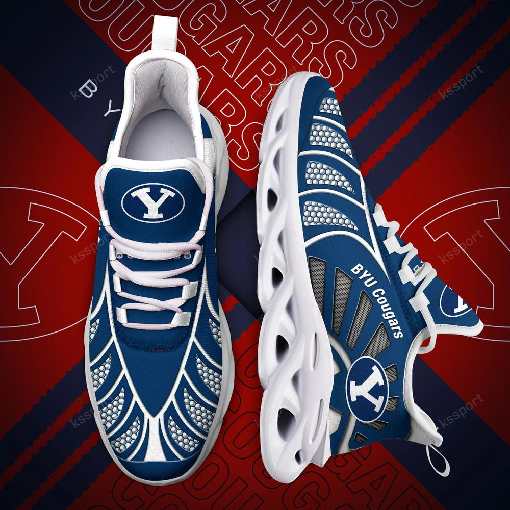 Byu Cougars Max Soul Clunky, Black And White Running Shoes - Famjoys Byu Cougars Max Soul Clunky, Black And White Running Shoes - Famjoys