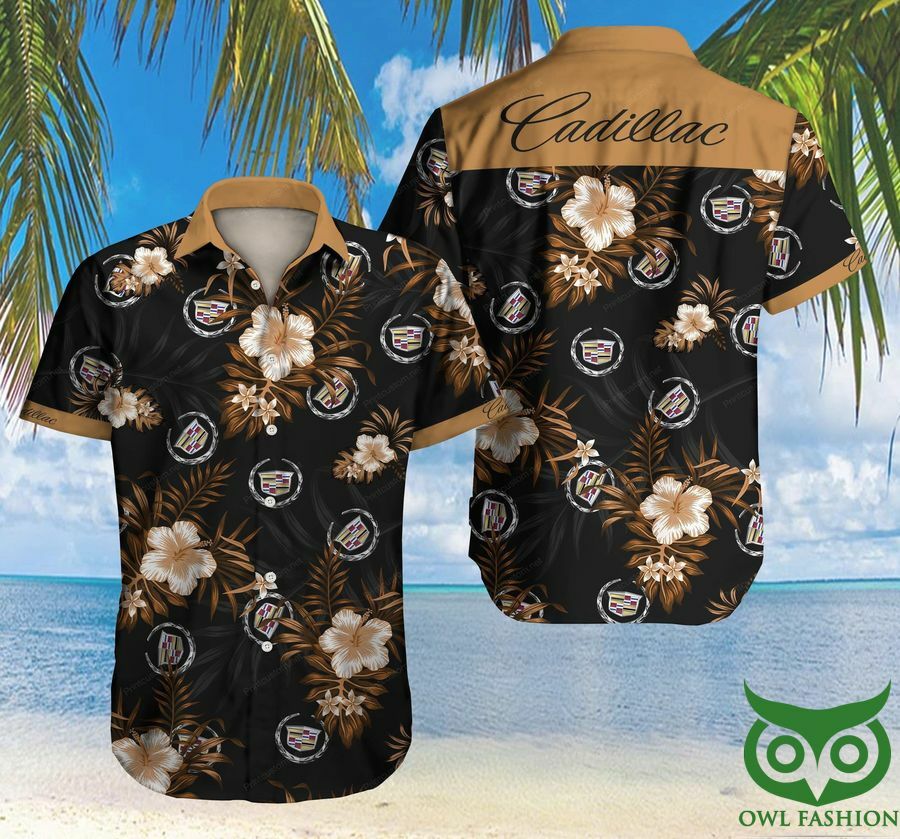 Cadillac Car Gold Flowers Black And Brown Hawaiian Shirt - Famjoys Cadillac Car Gold Flowers Black And Brown Hawaiian Shirt - Famjoys