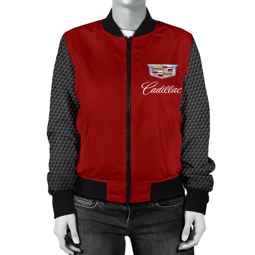 Cadillac Women's Bomber Jacket Red - Famjoys Cadillac Women's Bomber Jacket Red - Famjoys