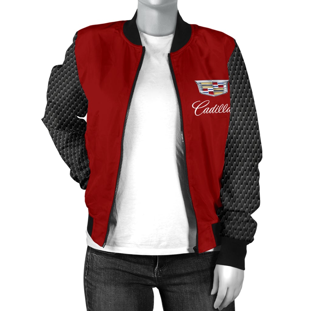 Cadillac Women's Bomber Jacket Red - Famjoys Cadillac Women's Bomber Jacket Red - Famjoys