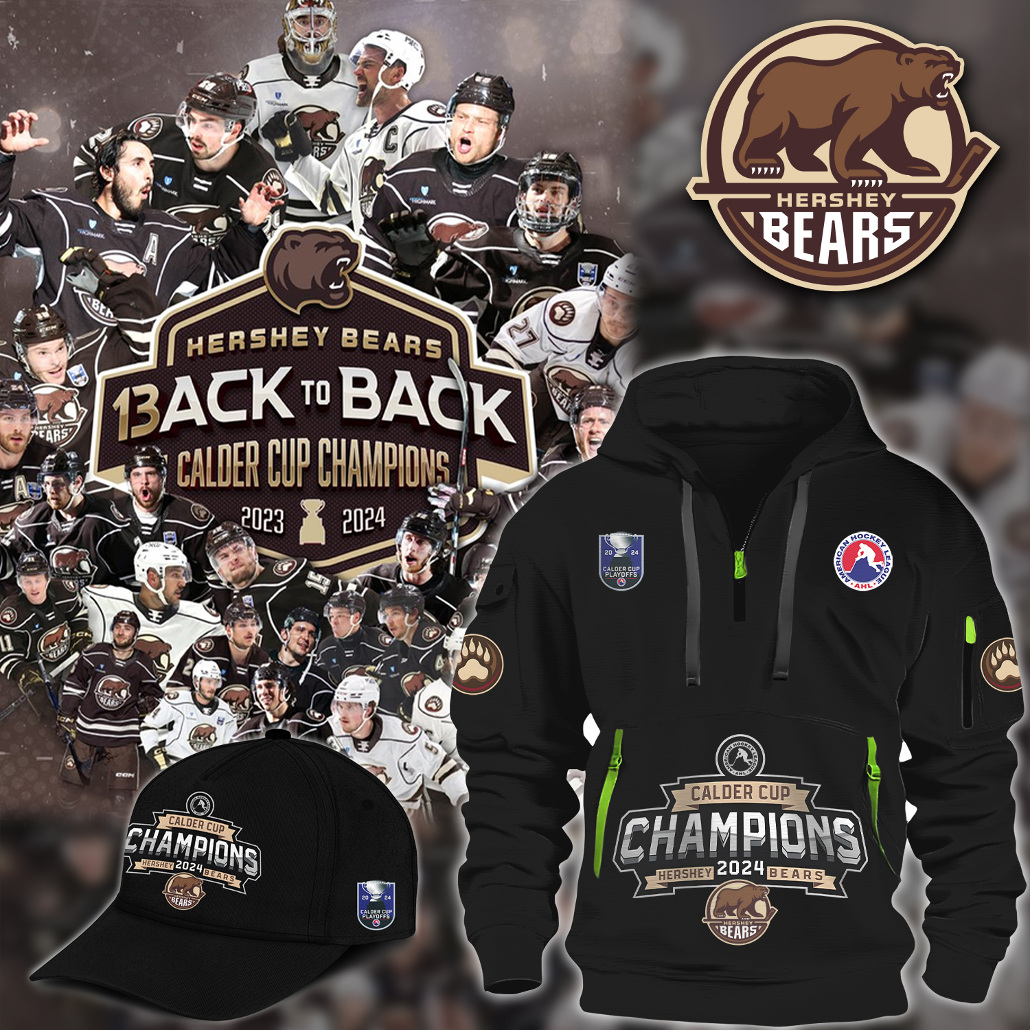 Calder Cup Hershey Bears Back to Back Champions 2024-New Hoodie - Famjoys Calder Cup Hershey Bears Back to Back Champions 2024-New Hoodie - Famjoys