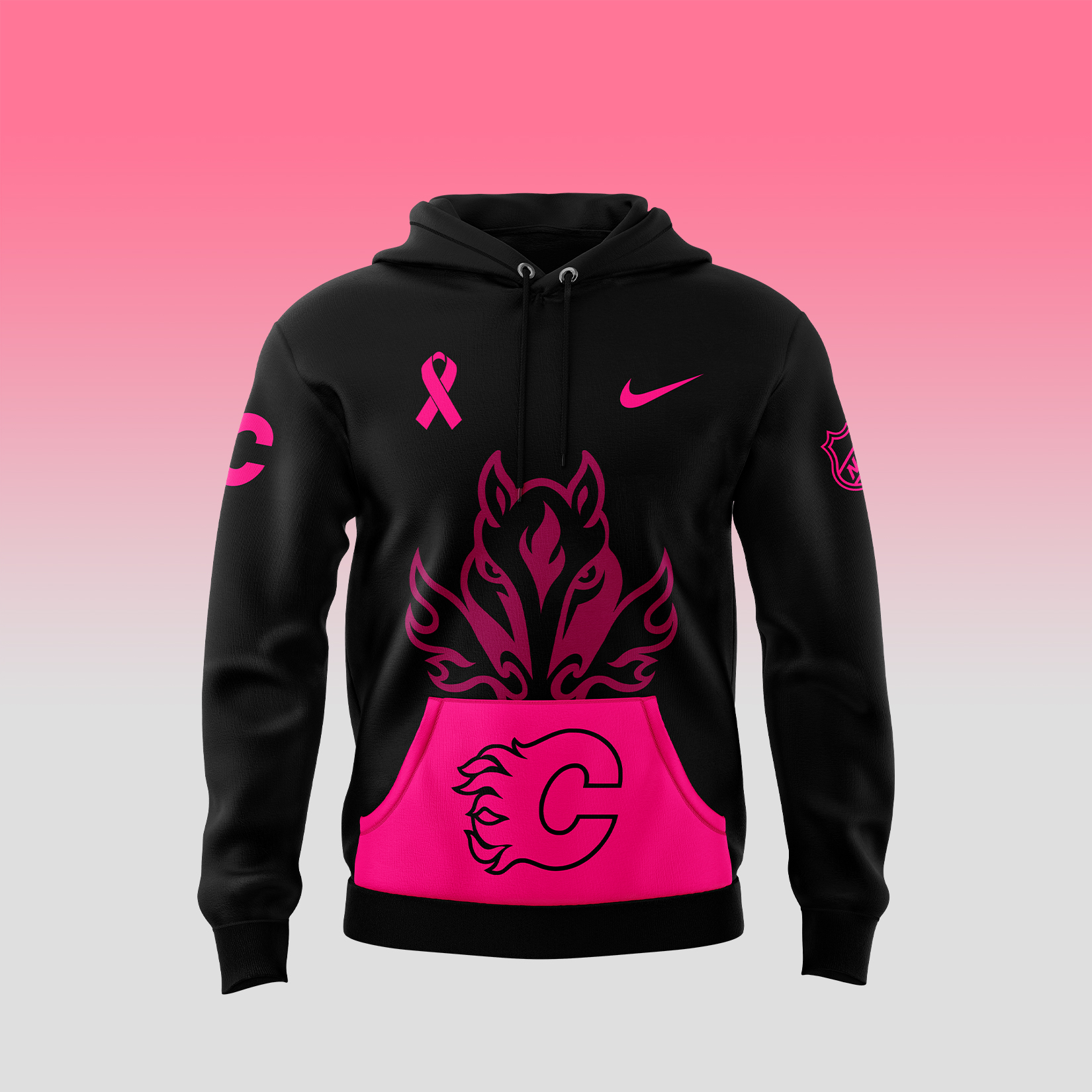 Calgary Flames NHL Breast Cancer Awareness Month Pullover Hoodie - Famjoys Calgary Flames NHL Breast Cancer Awareness Month Pullover Hoodie - Famjoys