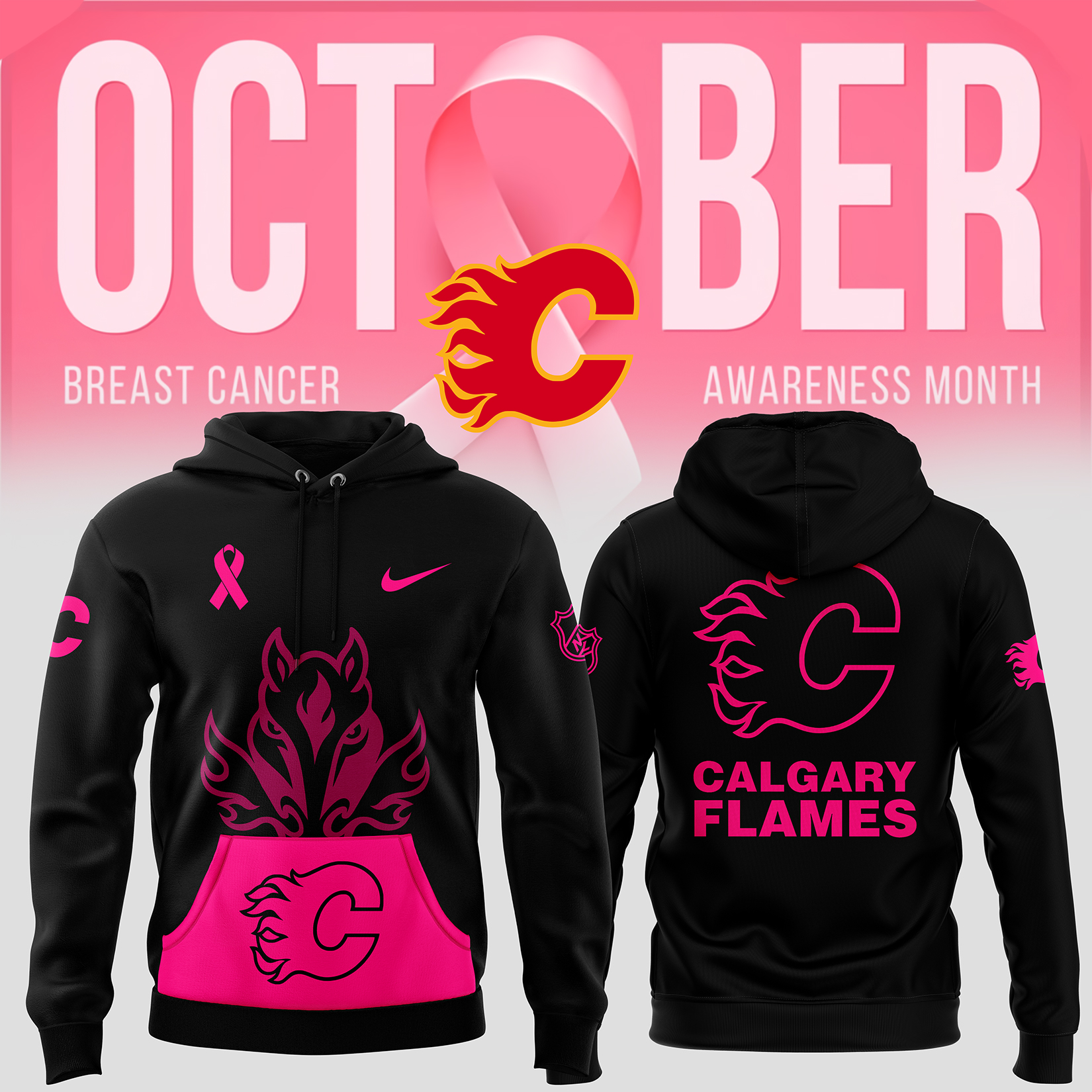 Calgary Flames NHL Breast Cancer Awareness Month Pullover Hoodie - Famjoys Calgary Flames NHL Breast Cancer Awareness Month Pullover Hoodie - Famjoys