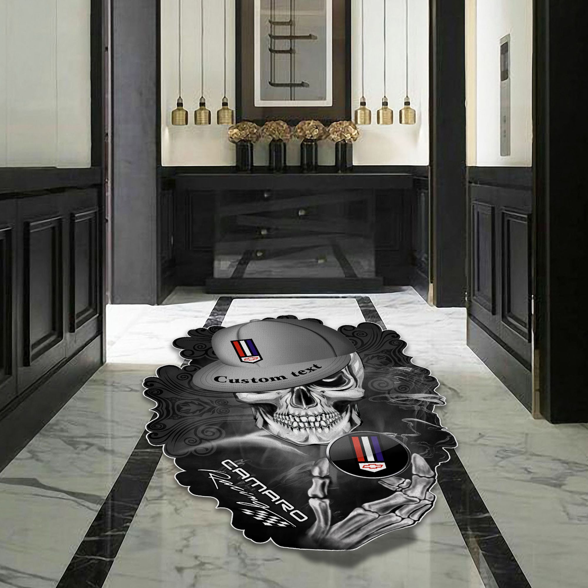 Camaro racing Skull Shaped Luxurious Doormat, Rug Home Decor, Custom name - Famjoys Camaro racing Skull Shaped Luxurious Doormat, Rug Home Decor, Custom name - Famjoys
