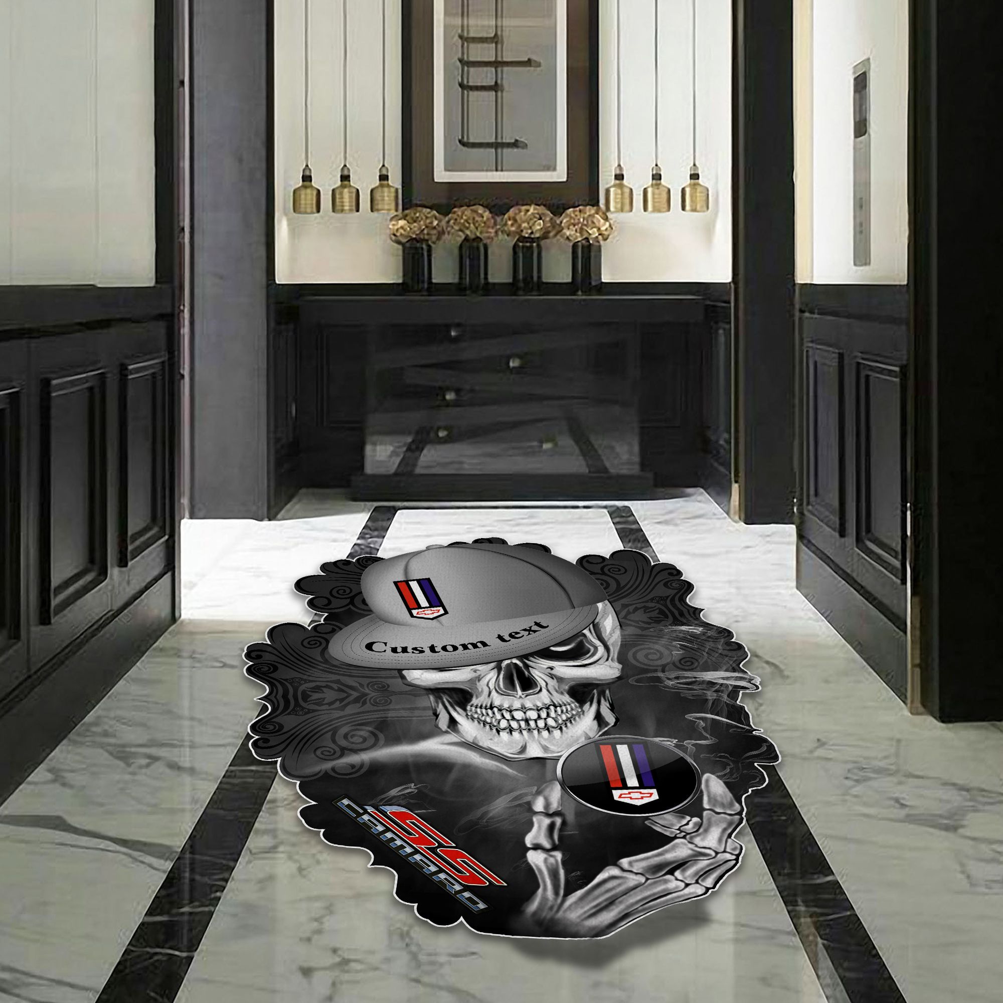 Camaro SS Skull Shaped Luxurious Doormat, Rug Home Decor, Custom name - Famjoys Camaro SS Skull Shaped Luxurious Doormat, Rug Home Decor, Custom name - Famjoys