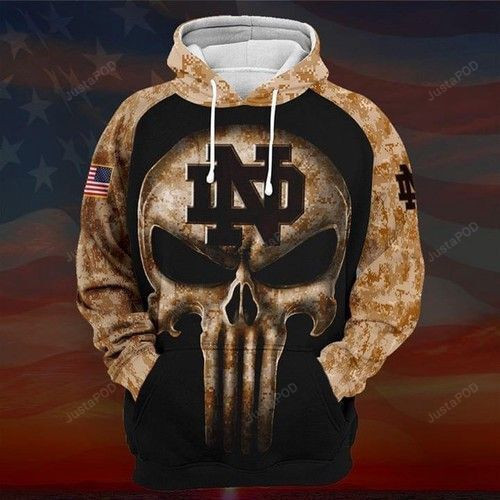 Camouflage Skull Notre Dame Fighting Irish American Flag Hoodie & Zip Hoodie