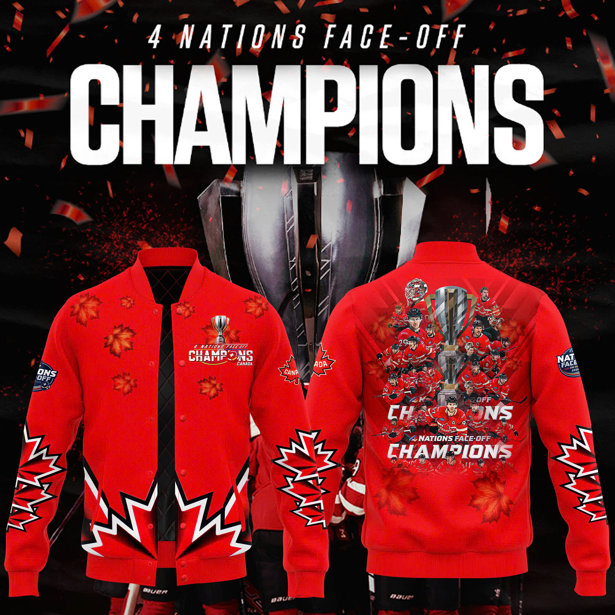 Canada Hockey 4 Nations Face-Off 2025 Champions Jacket - Famjoys Canada Hockey 4 Nations Face-Off 2025 Champions Jacket - Famjoys
