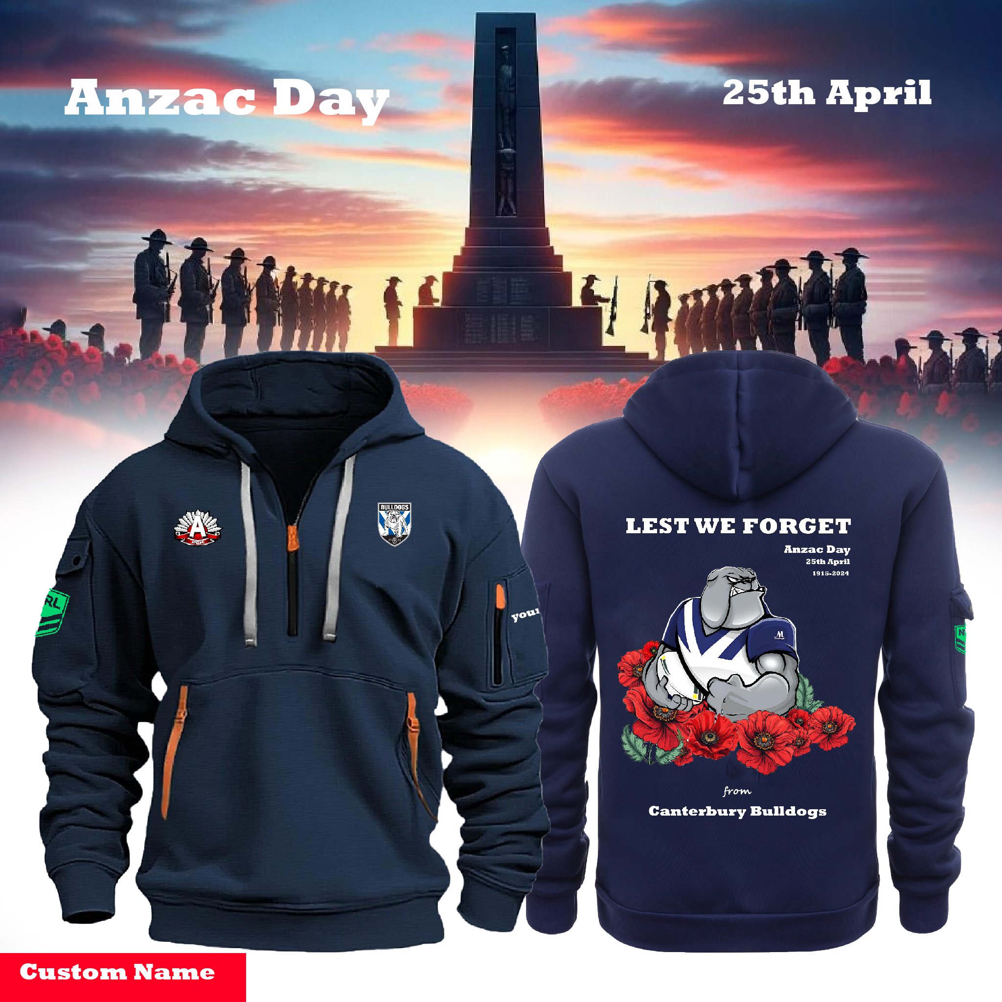 Canterbury Bulldogs ANZAC Day New Hoodie - Famjoys Canterbury Bulldogs ANZAC Day New Hoodie - Famjoys