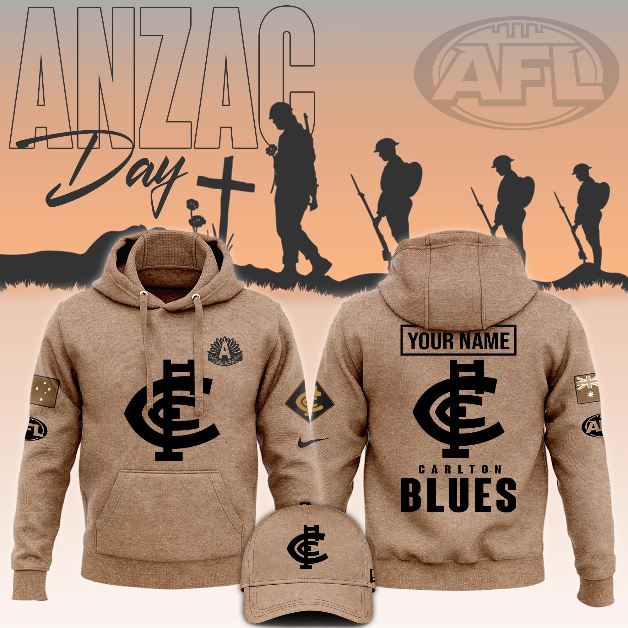 Carlton Blues AFL Anzac Day Hoodie - Famjoys Carlton Blues AFL Anzac Day Hoodie - Famjoys