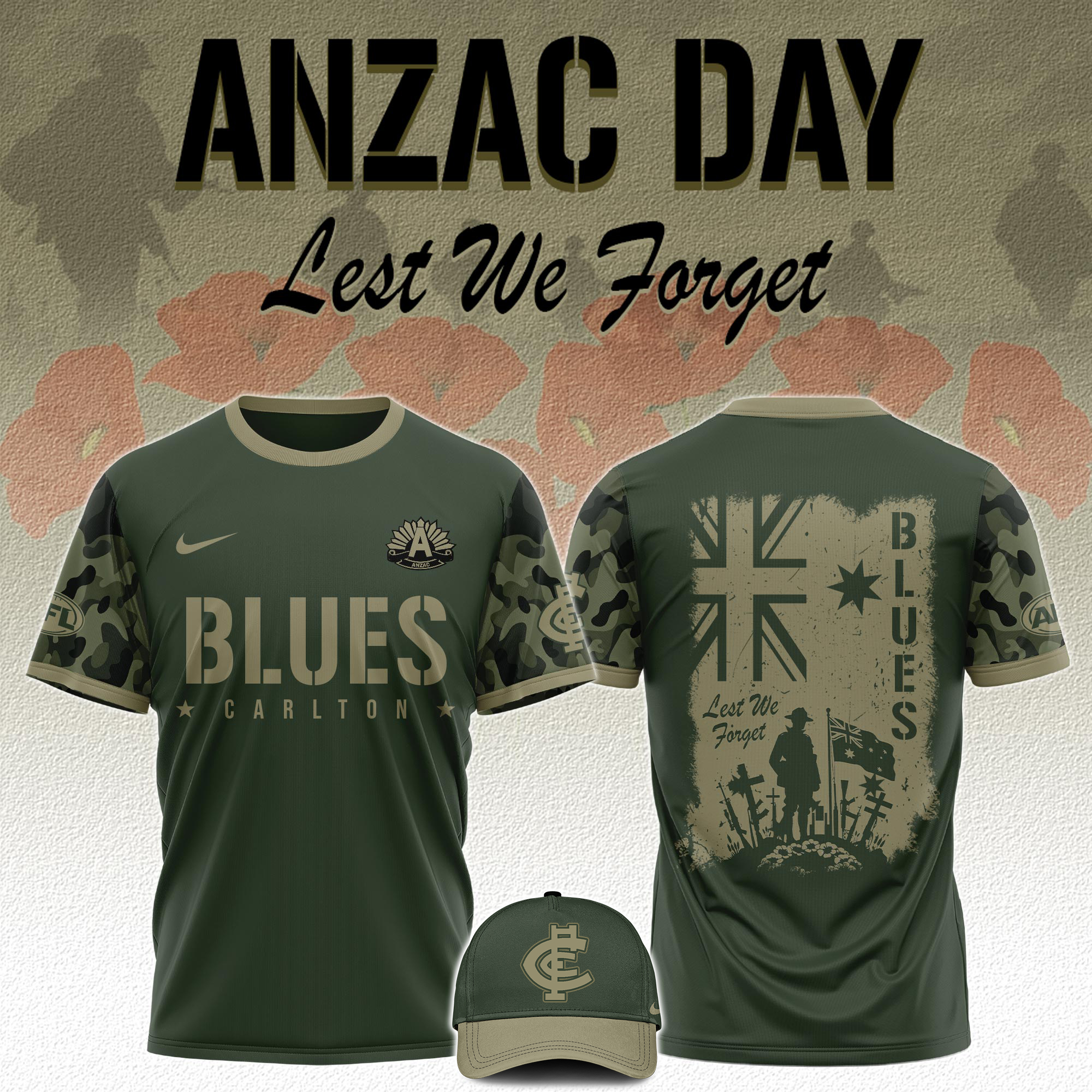 Carlton Blues AFL x Anzac Day Tshirt 2025 - Famjoys Carlton Blues AFL x Anzac Day Tshirt 2025 - Famjoys