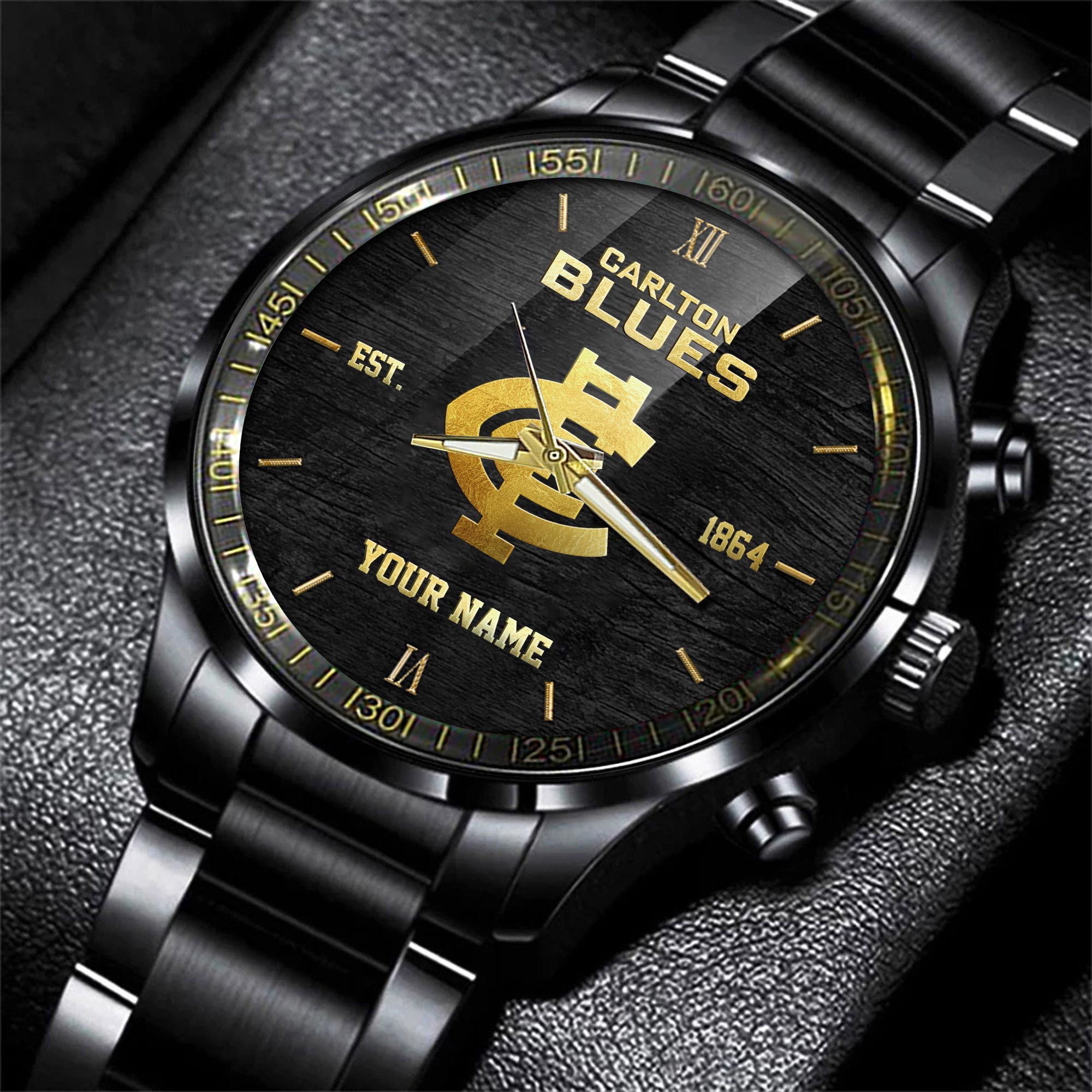 Carlton Blues Black Fashion Watch Custom Your Name - Famjoys Carlton Blues Black Fashion Watch Custom Your Name - Famjoys