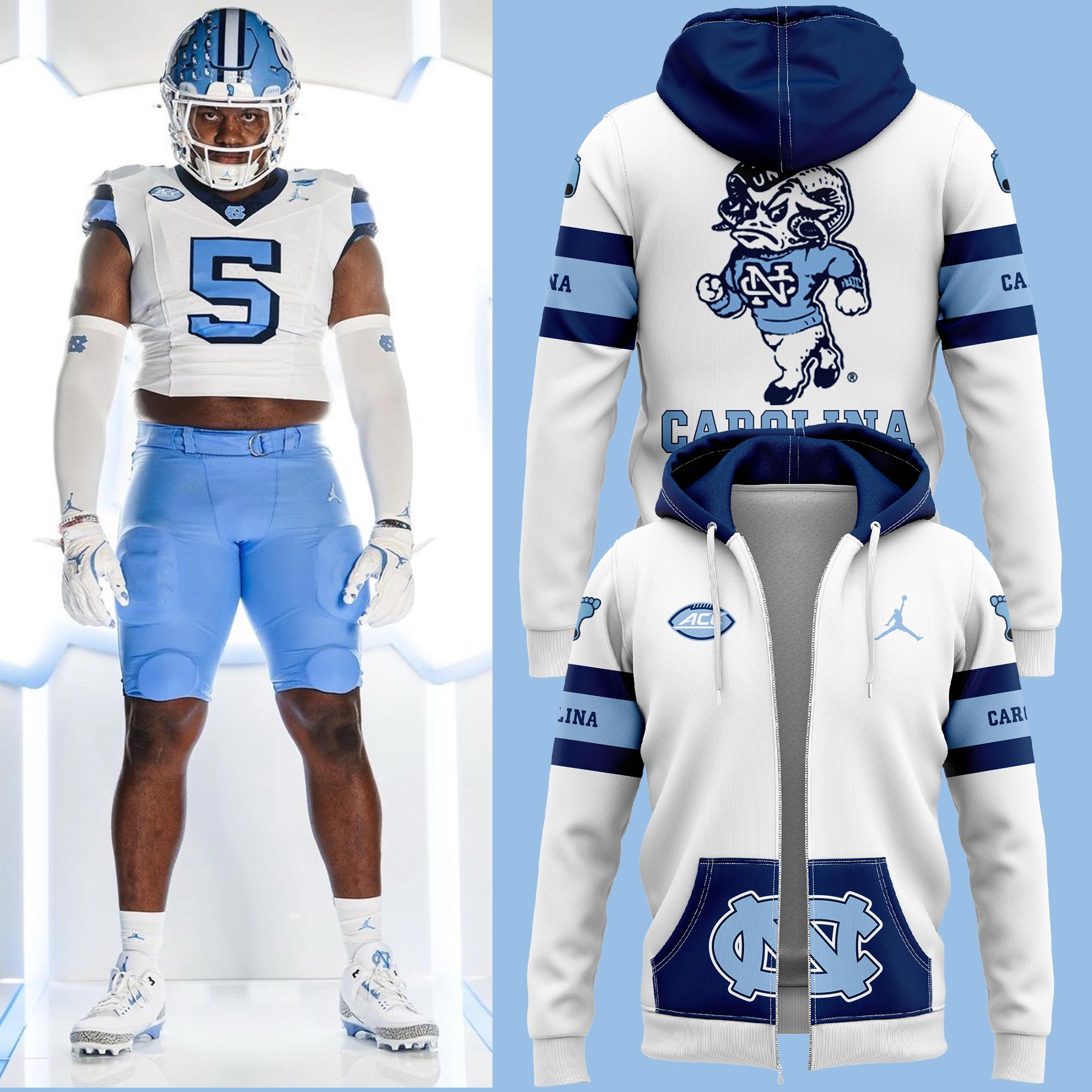 Carolina Football Throwback White Zip Hoodie 2024 - Famjoys Carolina Football Throwback White Zip Hoodie 2024 - Famjoys