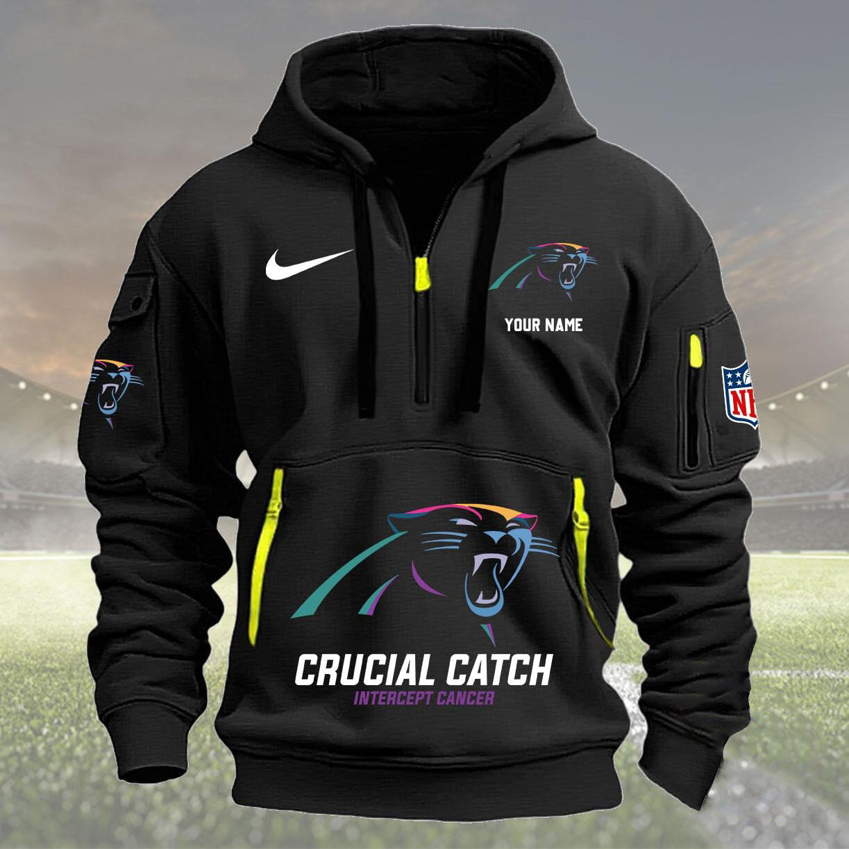 Carolina Panthers 2024 Quarter Half Zip Hoodie Crucial Catch Intercept Cancer - Famjoys Carolina Panthers 2024 Quarter Half Zip Hoodie Crucial Catch Intercept Cancer - Famjoys