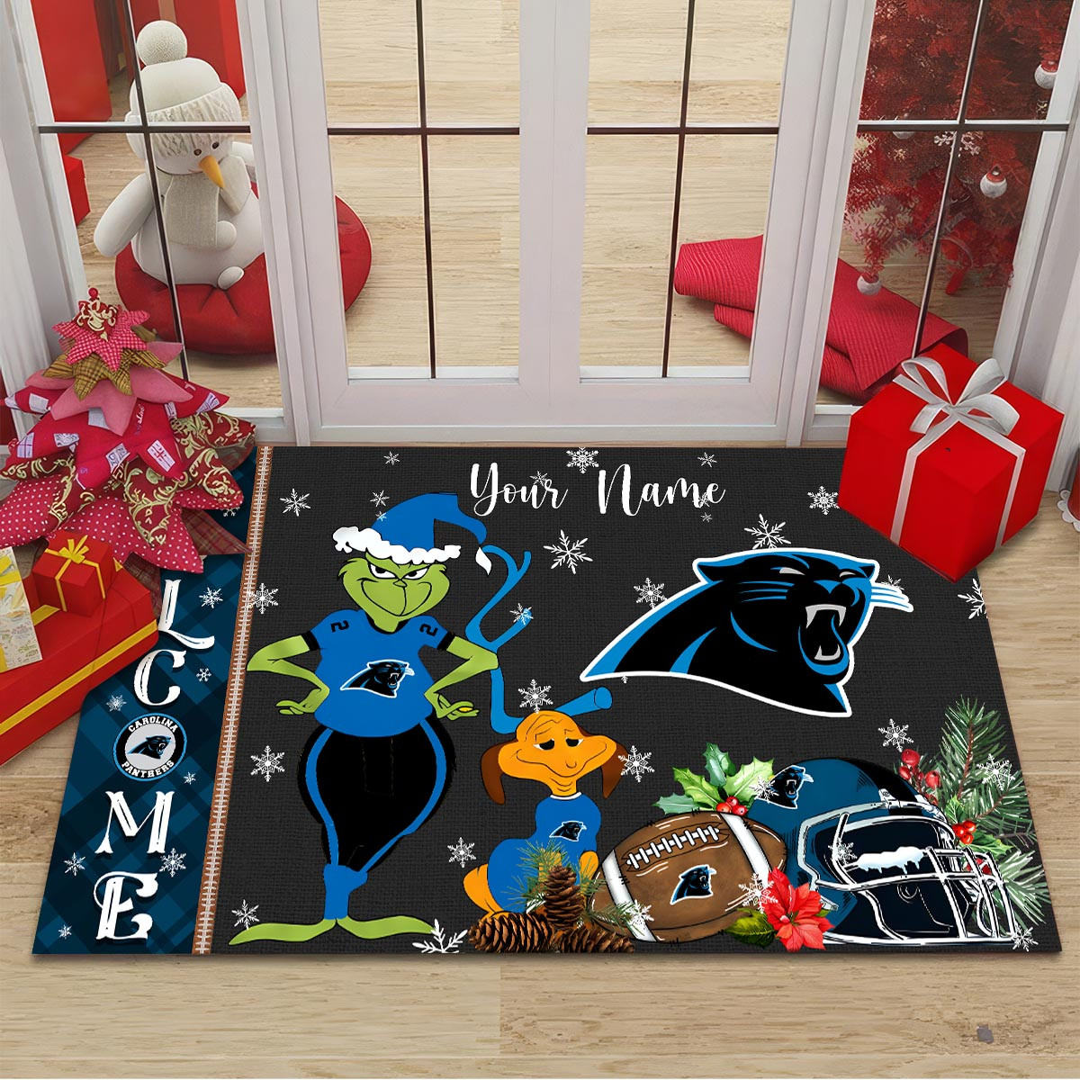 Carolina Panthers Grinch Christmas Welcome Football Doormat - Famjoys Carolina Panthers Grinch Christmas Welcome Football Doormat - Famjoys