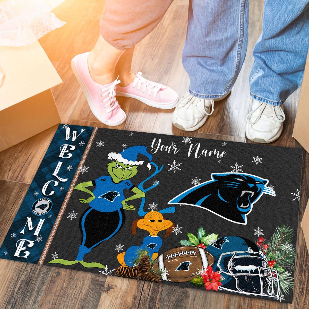 Carolina Panthers Grinch Christmas Welcome Football Doormat - Famjoys Carolina Panthers Grinch Christmas Welcome Football Doormat - Famjoys