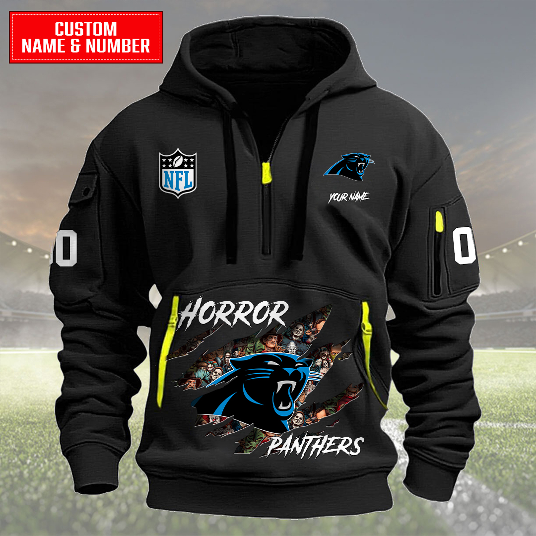 Carolina Panthers Halloween Horror Collection Personalize Quarter Zip Hoodie AZCAQZH000003 - Famjoys Carolina Panthers Halloween Horror Collection Personalize Quarter Zip Hoodie AZCAQZH000003 - Famjoys