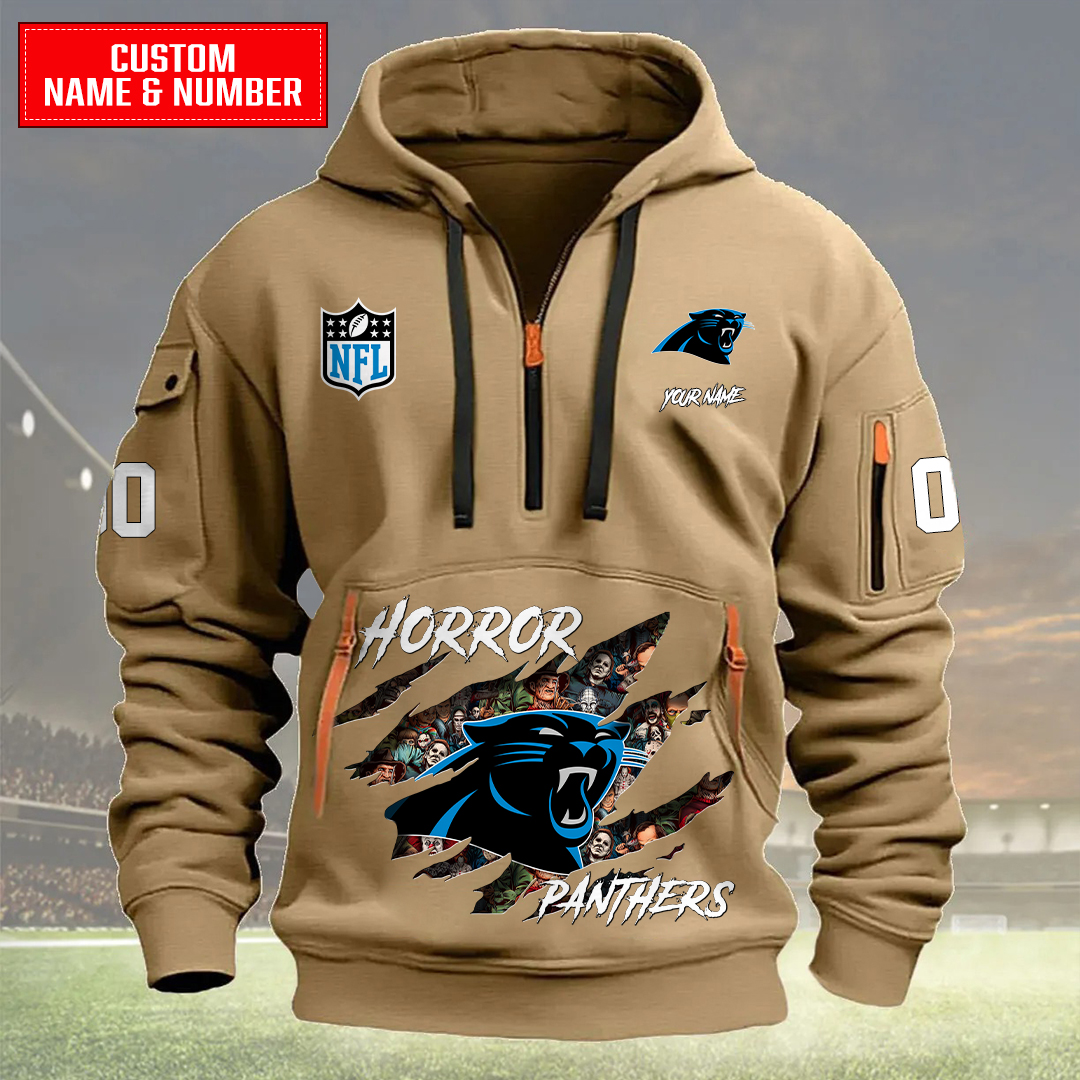 Carolina Panthers Halloween Horror Collection Personalize Quarter Zip Hoodie AZCAQZH000003 - Famjoys Carolina Panthers Halloween Horror Collection Personalize Quarter Zip Hoodie AZCAQZH000003 - Famjoys