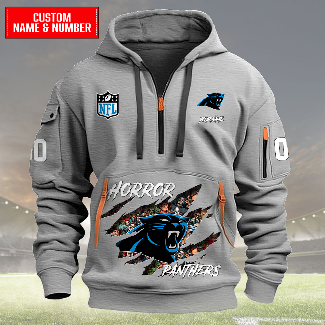 Carolina Panthers Halloween Horror Collection Personalize Quarter Zip Hoodie AZCAQZH000003 - Famjoys Carolina Panthers Halloween Horror Collection Personalize Quarter Zip Hoodie AZCAQZH000003 - Famjoys