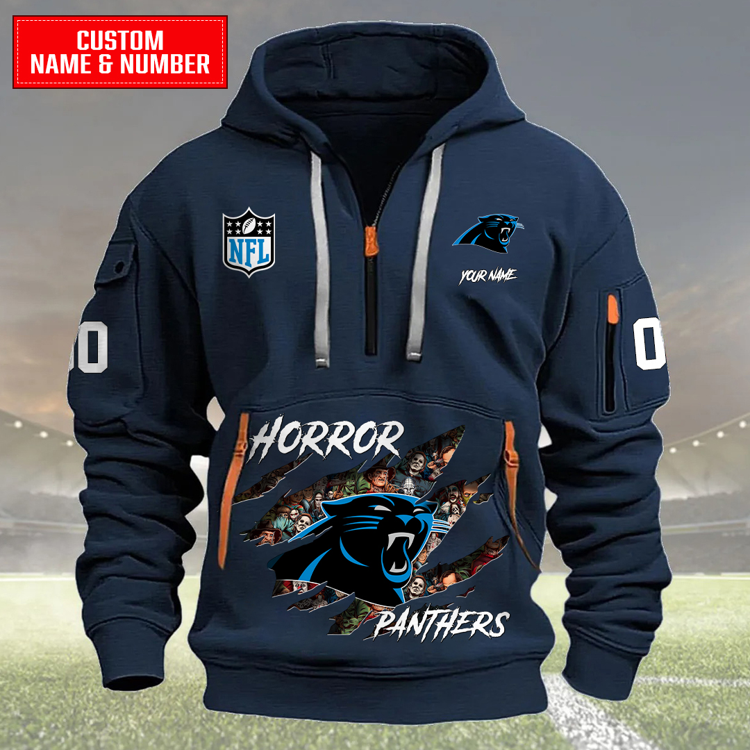 Carolina Panthers Halloween Horror Collection Personalize Quarter Zip Hoodie AZCAQZH000003 - Famjoys Carolina Panthers Halloween Horror Collection Personalize Quarter Zip Hoodie AZCAQZH000003 - Famjoys