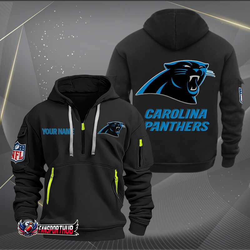 Carolina Panthers New Personalized Quarter Zip Hoodie AZBTQZH000212 - Famjoys Carolina Panthers New Personalized Quarter Zip Hoodie AZBTQZH000212 - Famjoys