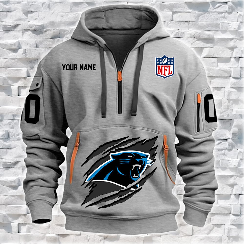 Carolina Panthers New Personalized Quarter Zip Hoodie NA001 - Famjoys Carolina Panthers New Personalized Quarter Zip Hoodie NA001 - Famjoys