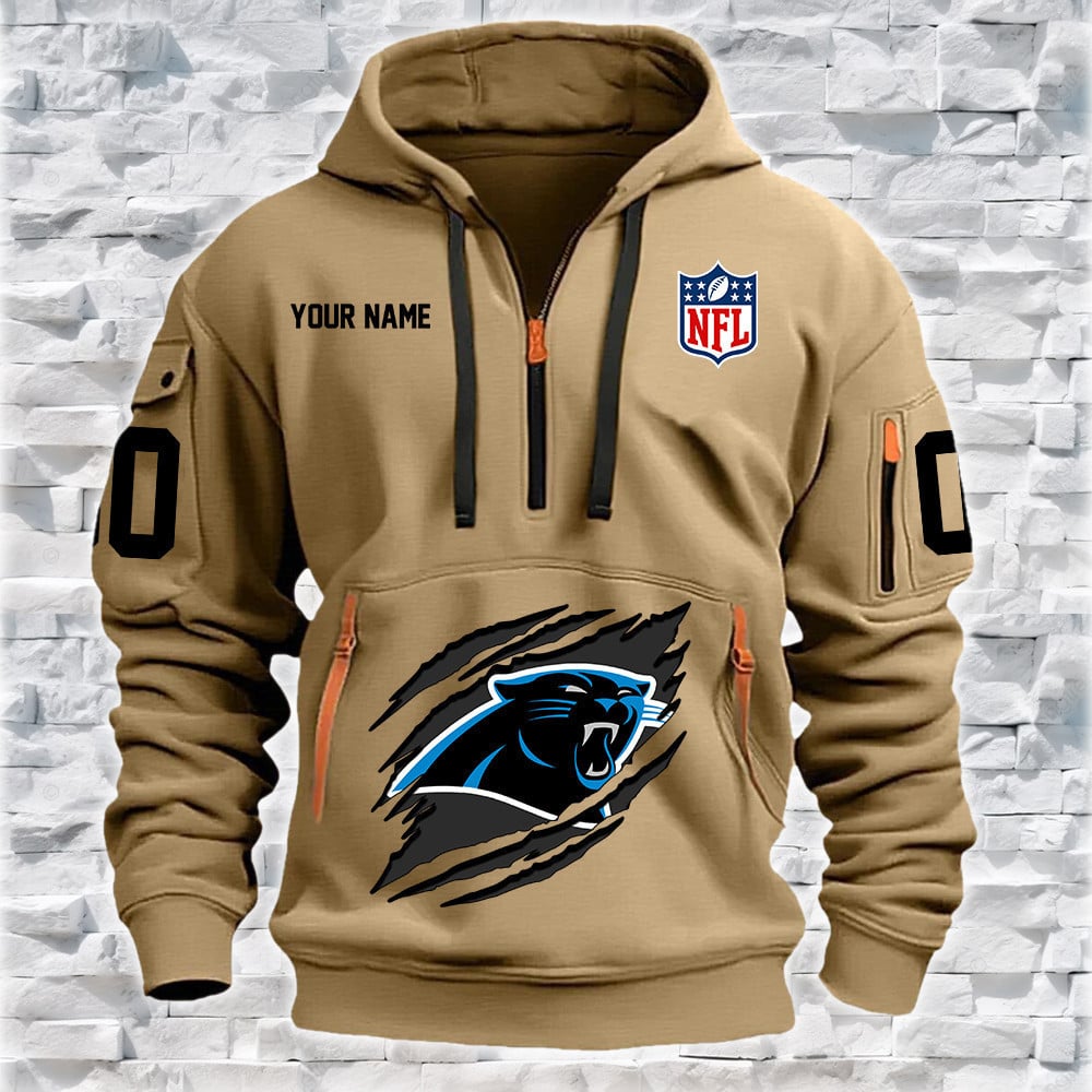 Carolina Panthers New Personalized Quarter Zip Hoodie NA001 - Famjoys Carolina Panthers New Personalized Quarter Zip Hoodie NA001 - Famjoys