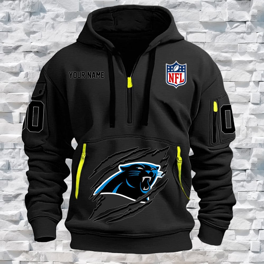 Carolina Panthers New Personalized Quarter Zip Hoodie NA001 - Famjoys Carolina Panthers New Personalized Quarter Zip Hoodie NA001 - Famjoys