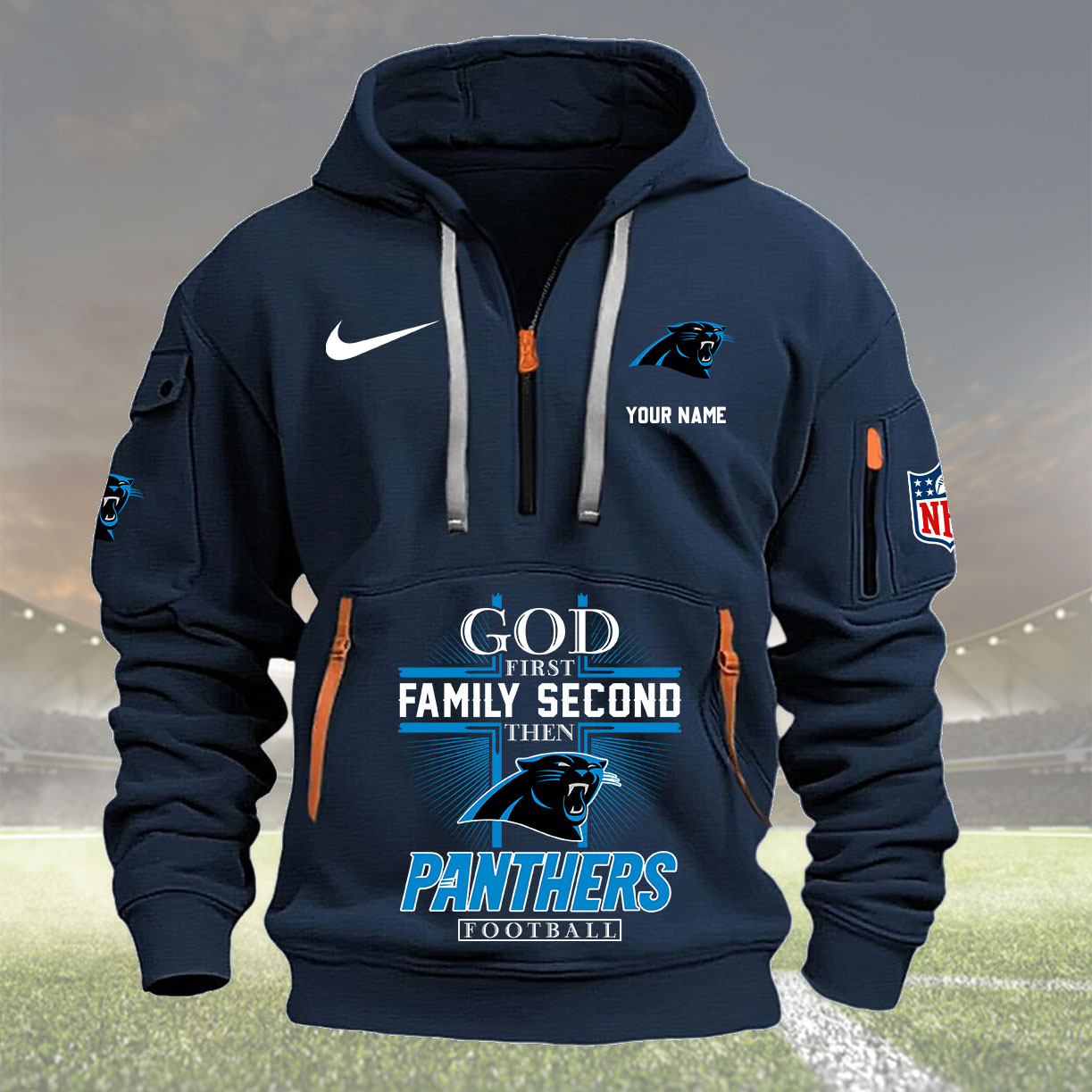 Carolina Panthers Personalized Quarter Zip Hoodie New Collection AZBTQZH000245 - Famjoys Carolina Panthers Personalized Quarter Zip Hoodie New Collection AZBTQZH000245 - Famjoys