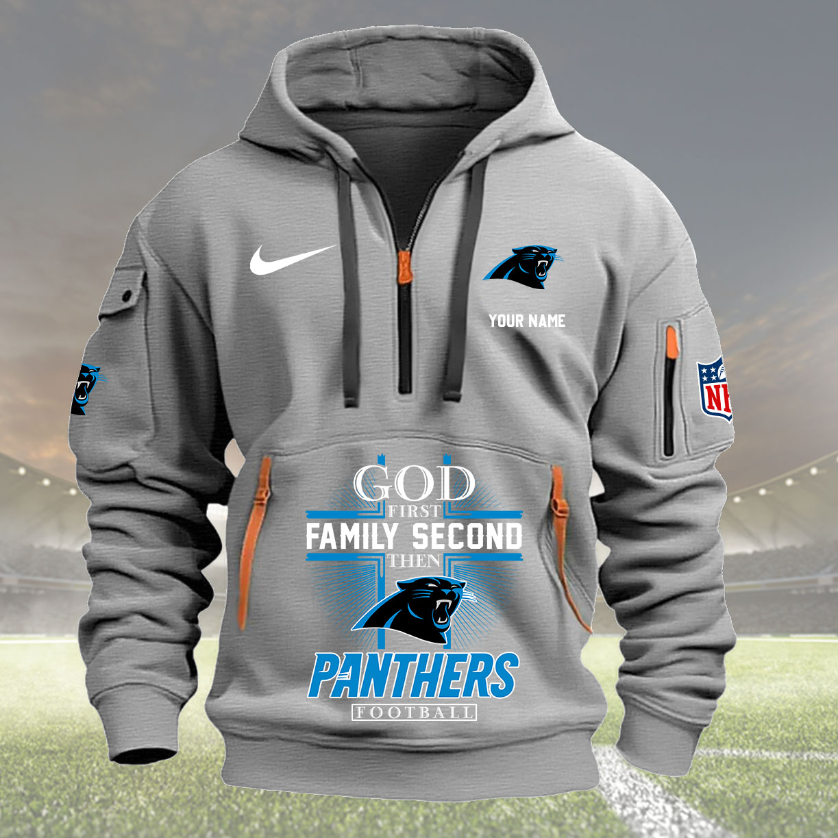 Carolina Panthers Personalized Quarter Zip Hoodie New Collection AZBTQZH000245 - Famjoys Carolina Panthers Personalized Quarter Zip Hoodie New Collection AZBTQZH000245 - Famjoys