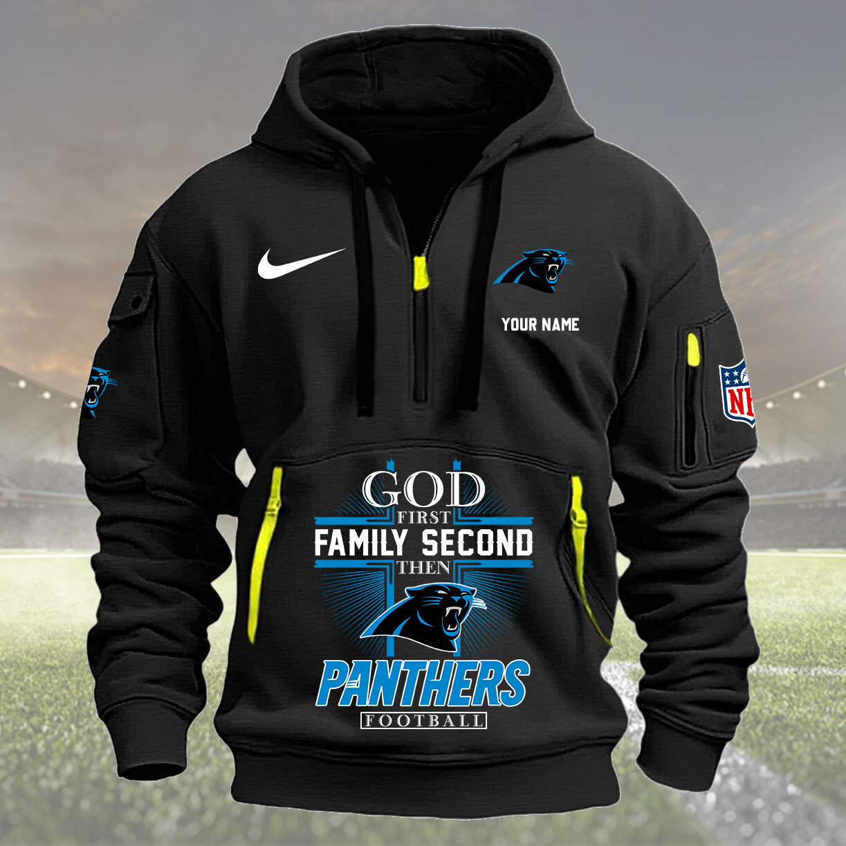 Carolina Panthers Personalized Quarter Zip Hoodie New Collection AZBTQZH000245 - Famjoys Carolina Panthers Personalized Quarter Zip Hoodie New Collection AZBTQZH000245 - Famjoys