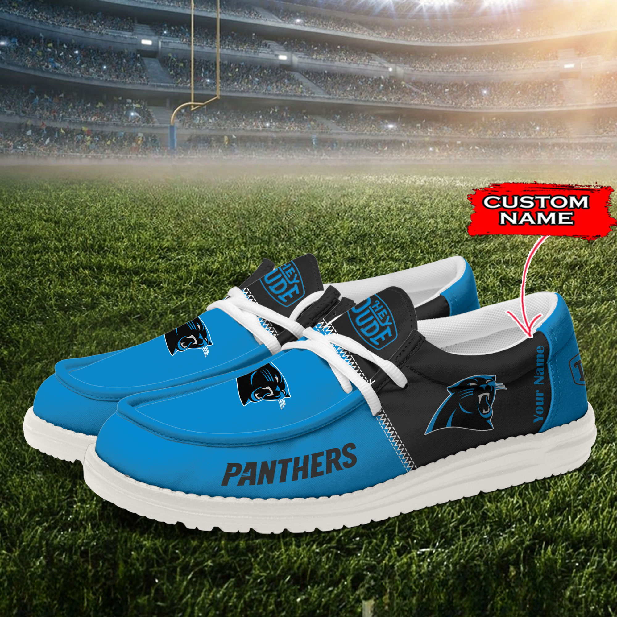 Carolina Panthers Personalized Your Name 32 Teams Hey Dude Shoes - Famjoys Carolina Panthers Personalized Your Name 32 Teams Hey Dude Shoes - Famjoys