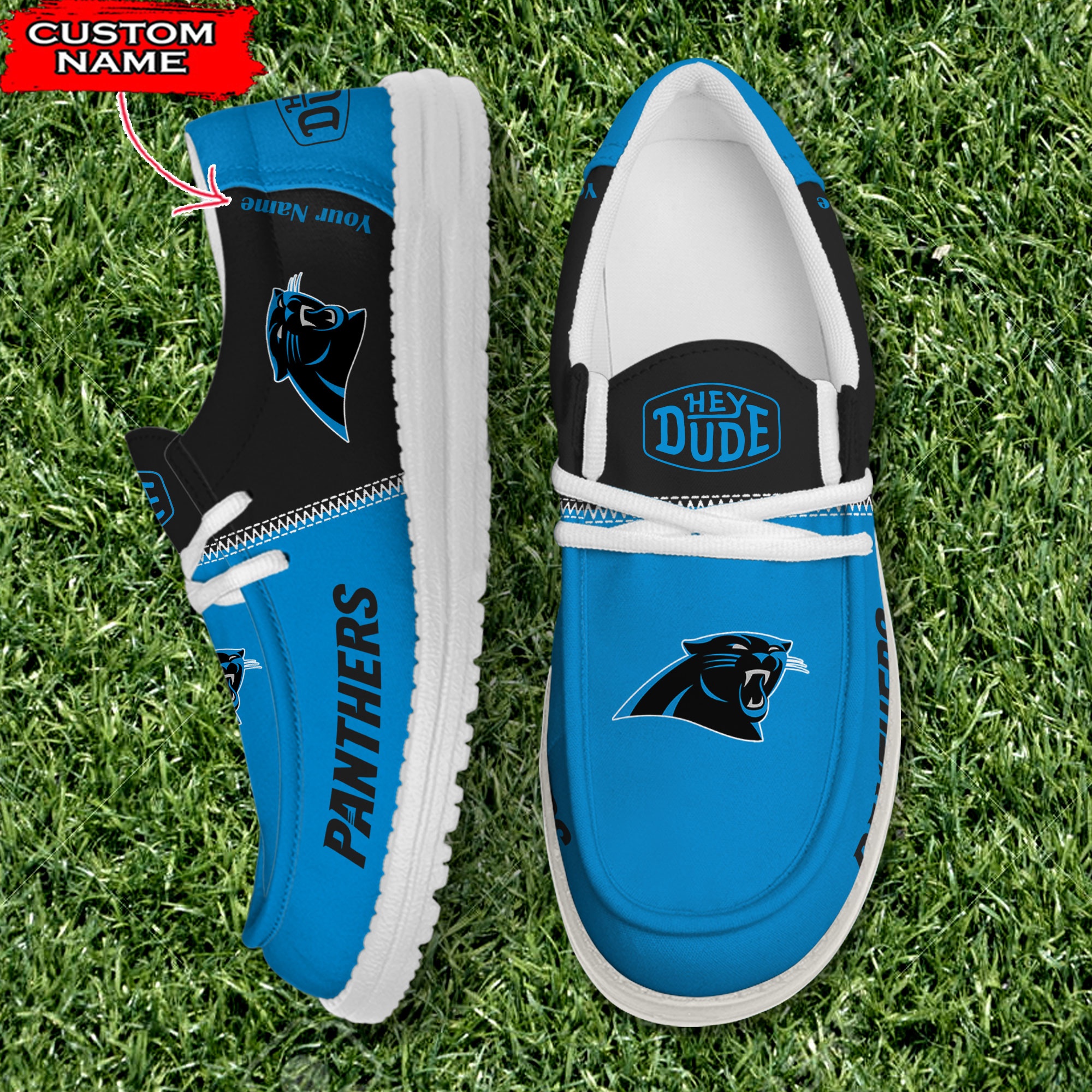 Carolina Panthers Personalized Your Name 32 Teams Hey Dude Shoes - Famjoys Carolina Panthers Personalized Your Name 32 Teams Hey Dude Shoes - Famjoys